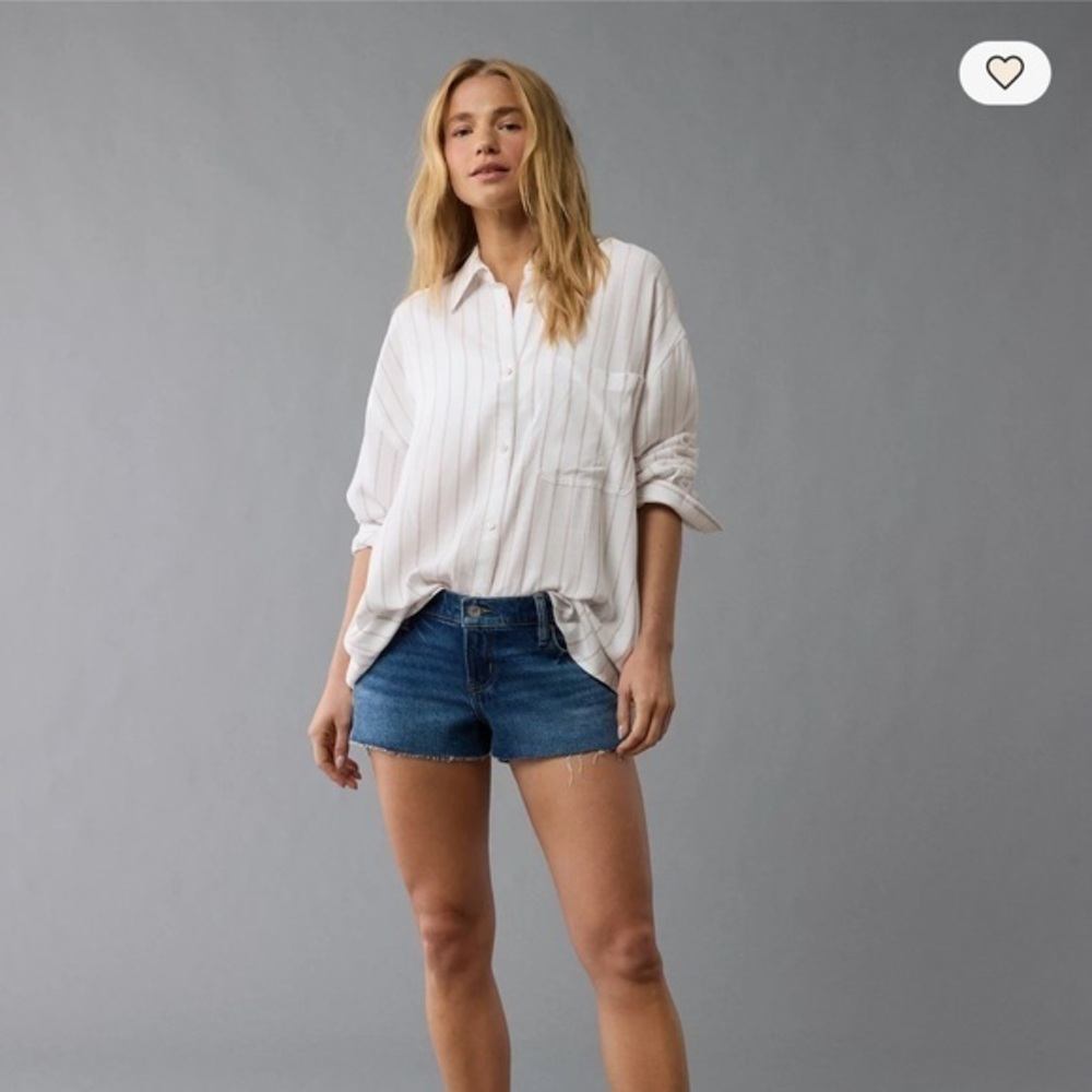 NWT AE White Striped Button Down Shirt - Picture 1 of 7
